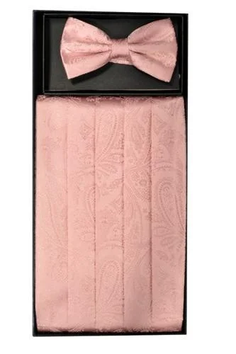Classic Style Pink Paisley Cummerbund and Bow Tie Set