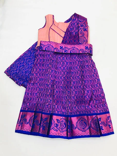 Casual And Casual Beautiful Purple Colored Silk Langa Sets For Girls