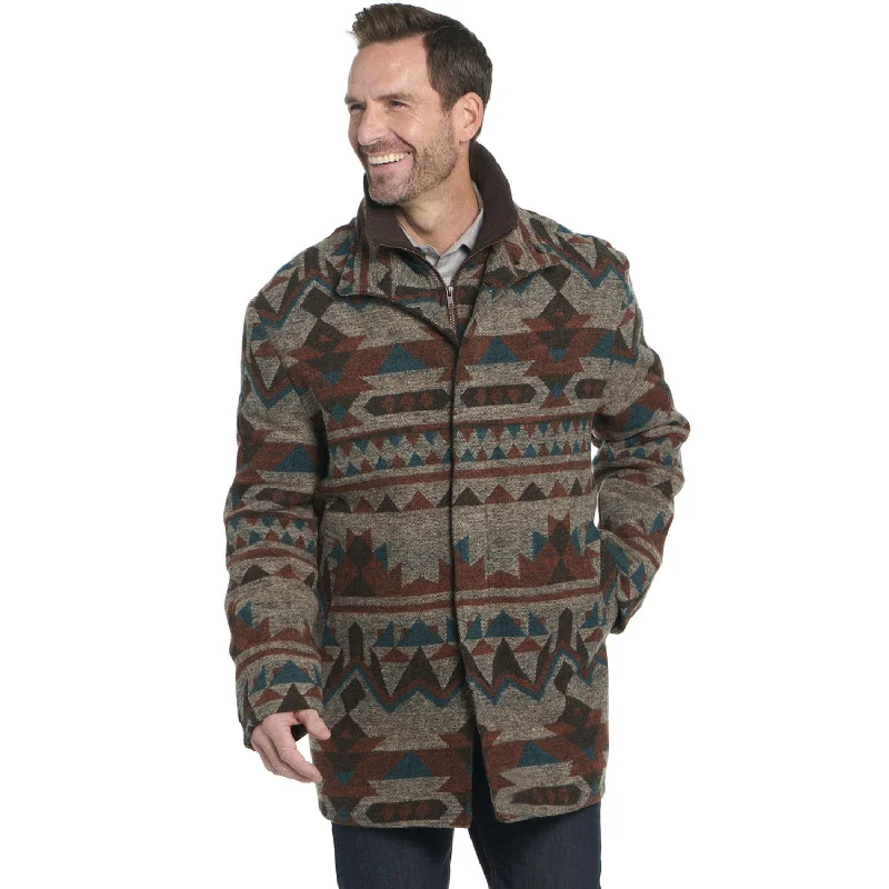European Plan Cripple Creek Mens Navajo Blanket Knit Collar Chocolate Topaz Polyester Overcoat
