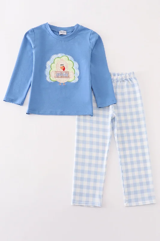 Casual Comfort Blue turkey applique boy set