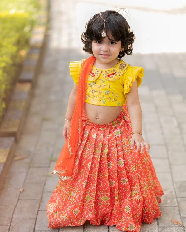 Pre-Order: Orange Ikkat Ghagra Set