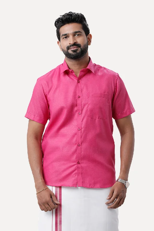 Xpress - Bright Pink Matching Shirt and Single Dhoti Set For Men | Uathayam