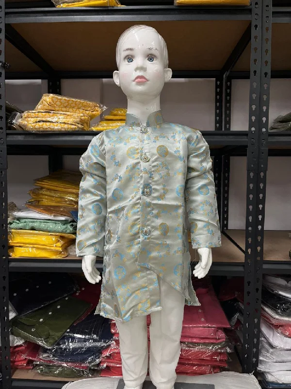 Celebrity Picks Beautiful Gray Colored Jacquard Kurta Heavy Cotton Pajama Sets For Boys