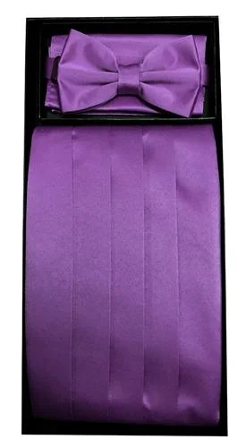 Sweet Girl Eggplant Poly Satin Cummerbund, Bow Tie, and Hanky Set