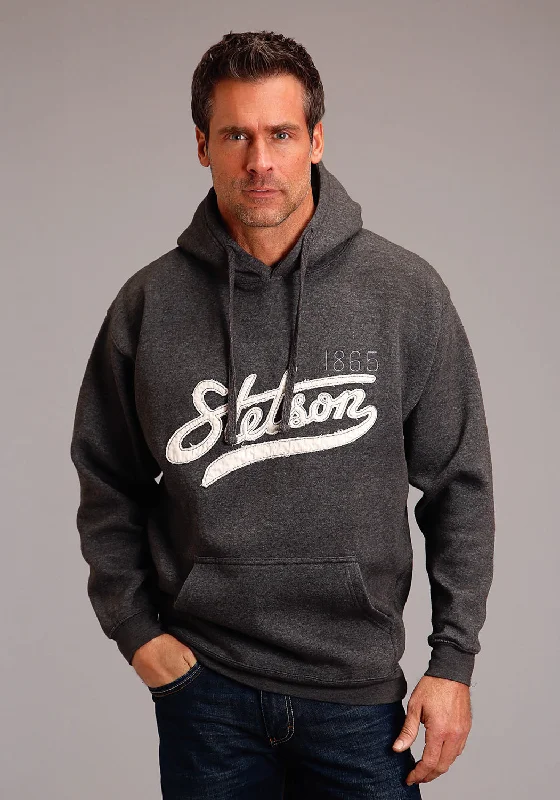 Effortless Outfits Stetson Mens 1865 Applique Script Grey Cotton Blend Hoodie