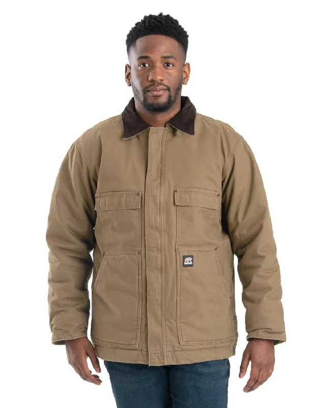 Noble And Elegant Berne Mens Heartland Washed Chore Dark Khaki 100% Cotton Coat