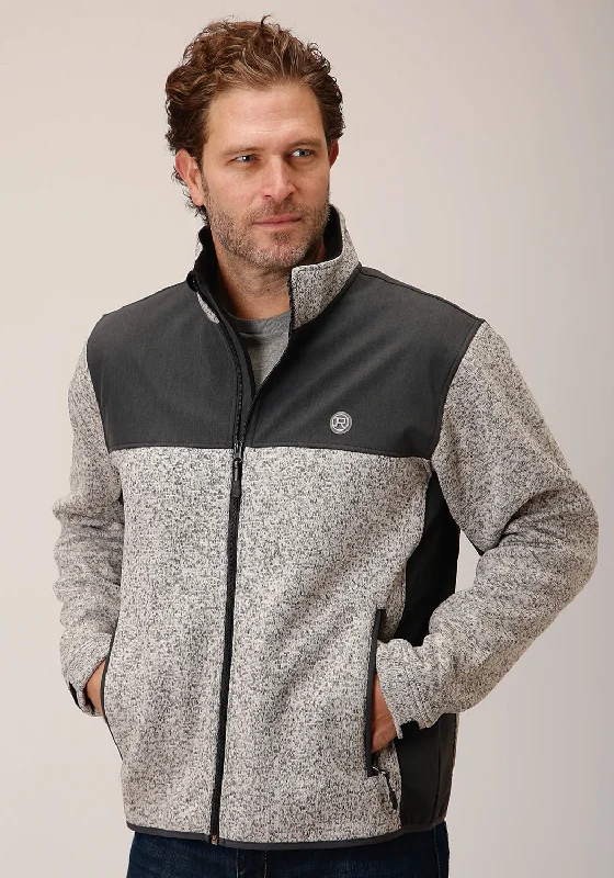 Sporty Elegance Roper Mens Sweater Knit Oatmeal 100% Polyester Fleece Jacket