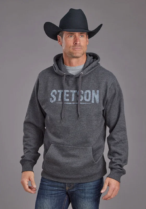 Design Must-have Stetson Mens Distressed Logo Black Cotton Blend Hoodie