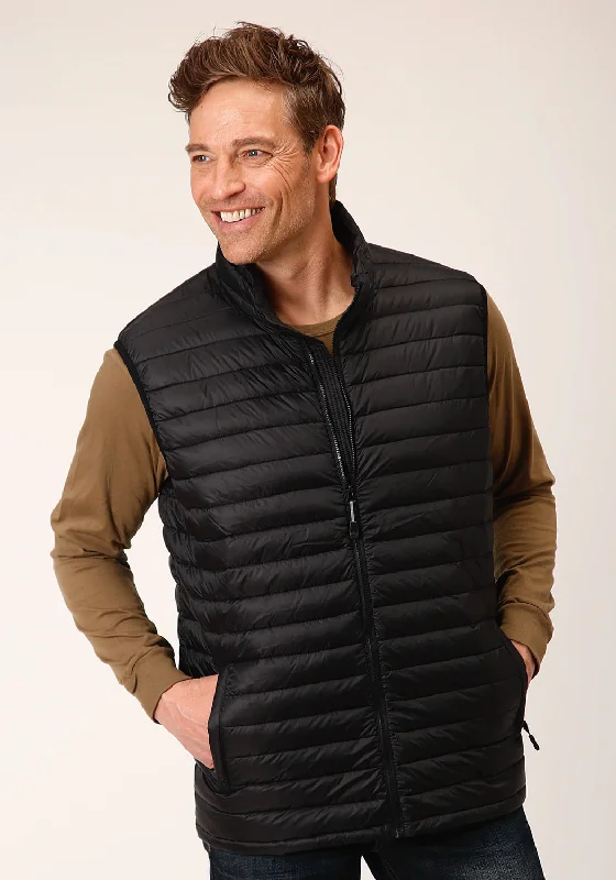Cozy Layers Roper Mens Down Proof Coated Black 100% Nylon Softshell Vest