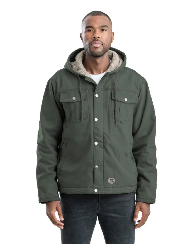 Fresh And Natural Berne Mens Vintage Washed Sherpa-Lined Hooded Moss 100% Cotton Jacket