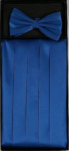 Diamond Series Blue Silk Satin Cummerbund and Bow Tie Set
