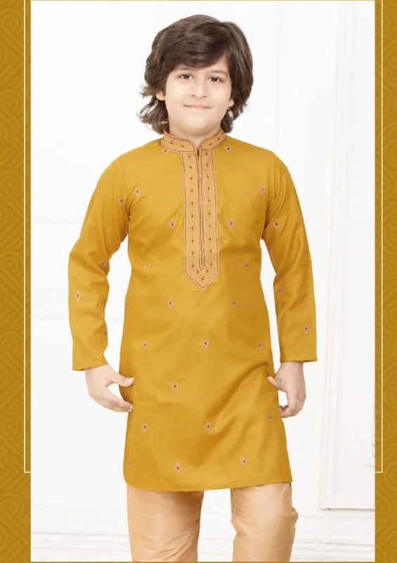 Outdoor Trend Elegant Yellow Color Embroided Kurta With Pajama Pant For Kids