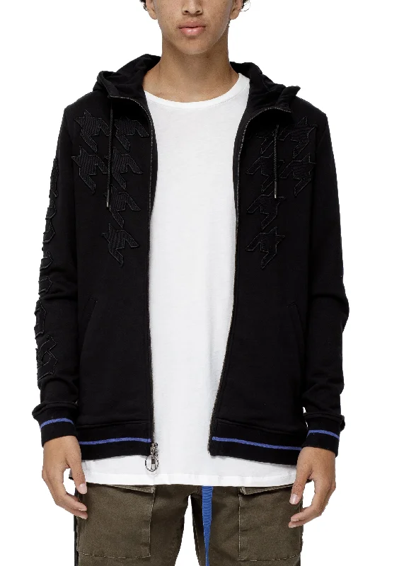 Elegant Fit Men's Zip-up Houndstooth Hoodie In Black