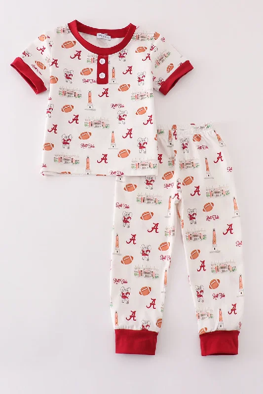 French Retro Maroon roll tide football boy set
