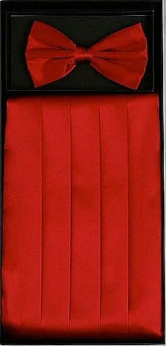 Cozy Essentials Wear Red Silk Satin Cummerbund and Bow Tie Set