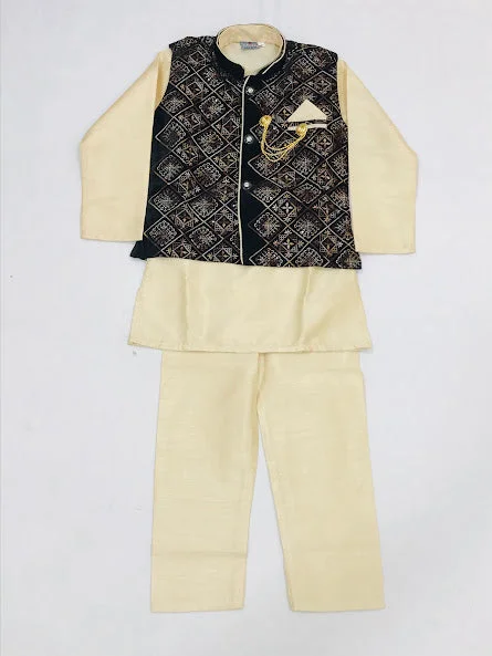 Sports Style Attractive Black Colored Sherwani And Pajama Pant Sets With Brooch Pin For Boys