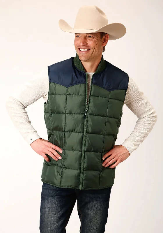 Fashionable Ease Roper Mens Western Quilted Green 100% Polyester Softshell Vest