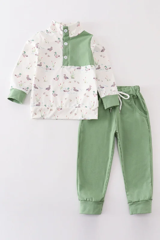 Minimal Classic Sage duck print boy jogger set