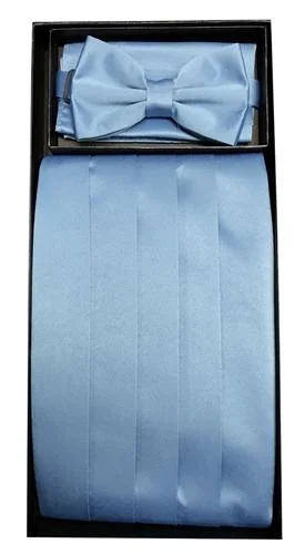 Windbreaker fashion Light Blue Poly Satin Cummerbund, Bow Tie, and Hanky Set
