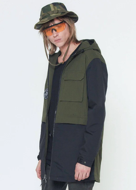 Trendy Layers Konus Men's Hooded Jacket w/ Color Block x Patch in Olive