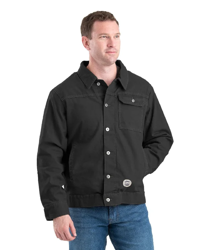 Fresh And Simple Berne Mens Vintage Washed Flannel-Lined Work Black 100% Cotton Jacket