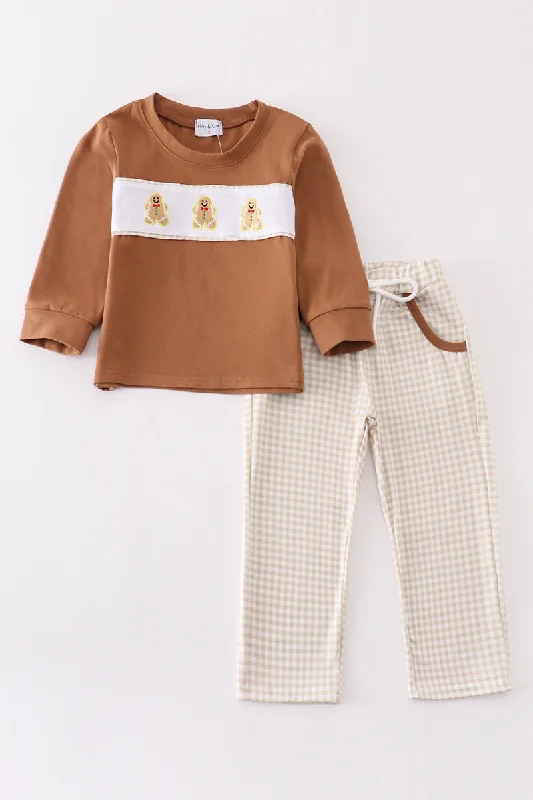 Luxury Style Brown gingerbread embroidery boy set