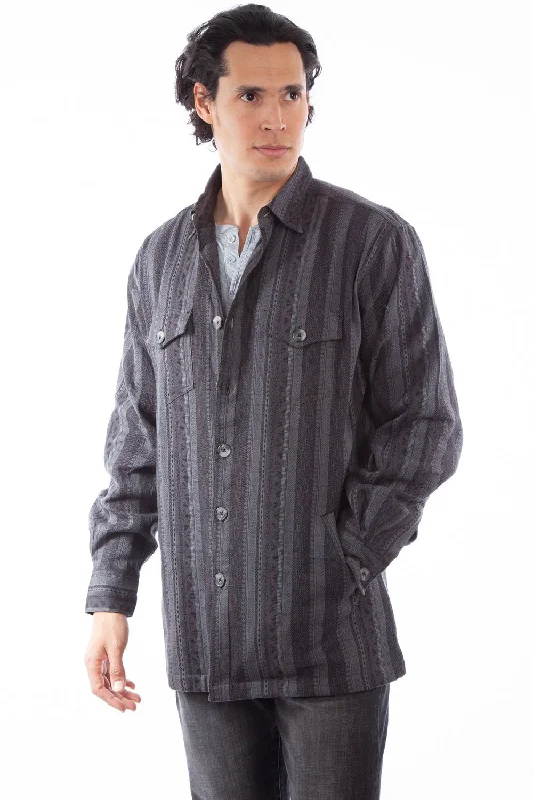 Exquisite Details Scully Mens Dobby Stripe Shirt Charcoal 100% Cotton Cotton Jacket