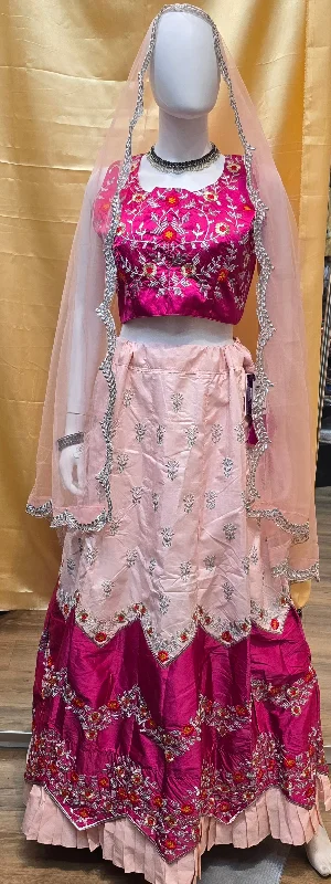 Trendy Dresses Stunning pink Color Party Wear Zari Embroidery Work Satin Lehenga Choli For Women