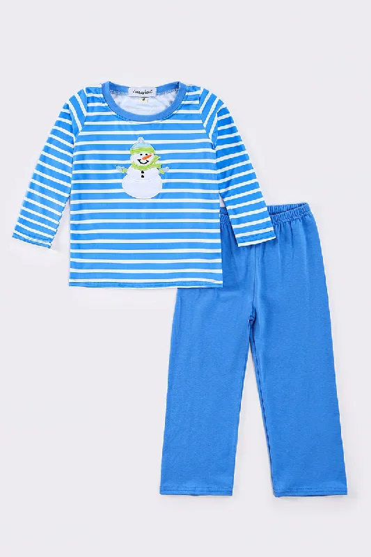 Classic Choice Blue stripe christmas snowman applique boy set