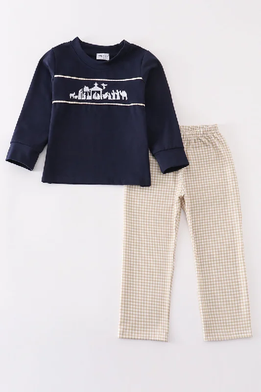 All-Day Comfort Navy nativity embroidery boy set
