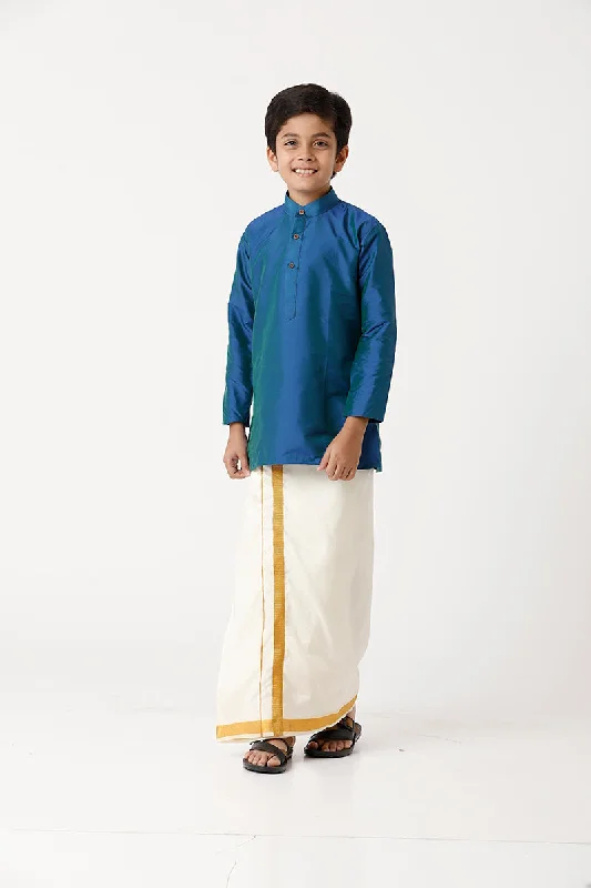 Rising Ideal - Ramar Blue Kurta and Matching Fixit Dhoti 2 in 1 Set For Kids | Uathayam