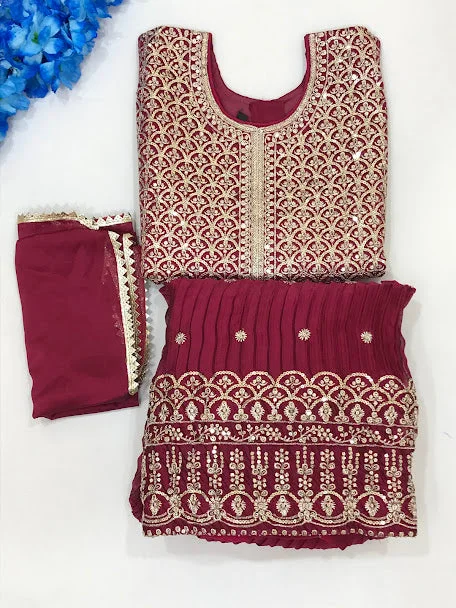 Luxury Customization Stunning Maroon Colored Floral Design Embroidery Work Lehenga Choli Sets For Girls