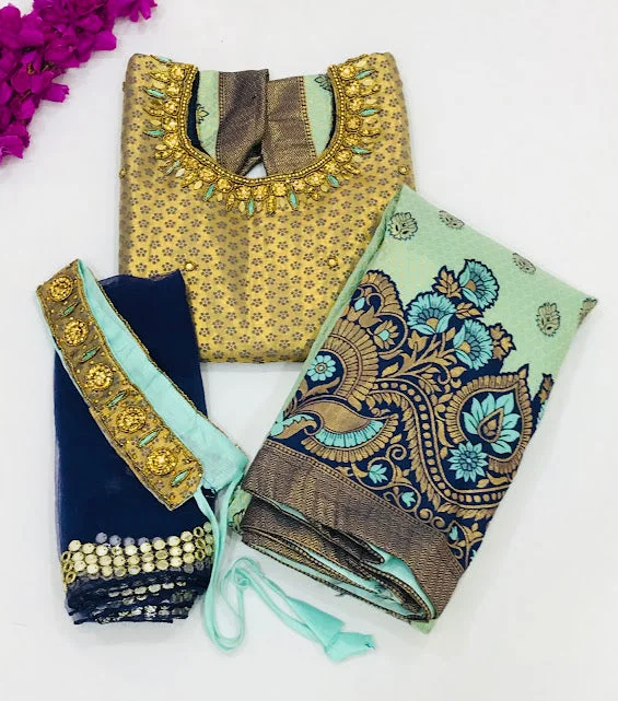 Smart Casuals Gorgeous Pista Green Colored Embroidery Work Silk Choli Sets For Girls