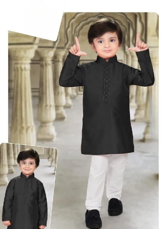 End Of The Year Alluring Black Color Festival Special Kids Kurta Pajama Set For Kids