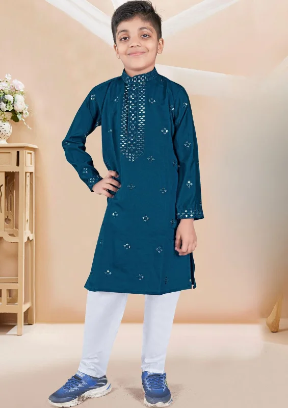 Bright Colors Stunning Teal Blue Colored Sequence Work Kurta And Pajama Pant