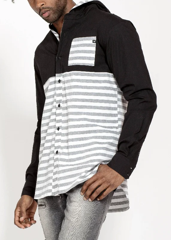 Exquisite Design Konus Men's Elongated Hoodie Shirt in Black