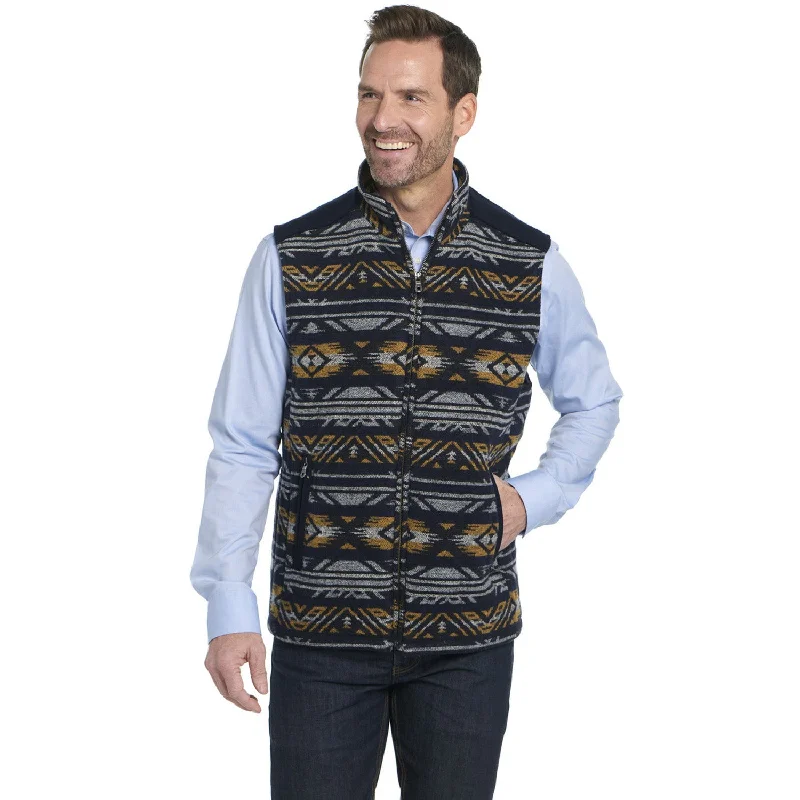 Noble And Elegant Cripple Creek Mens Navajo Blanket Zip Trim Scotch Blue 100% Polyester Vest