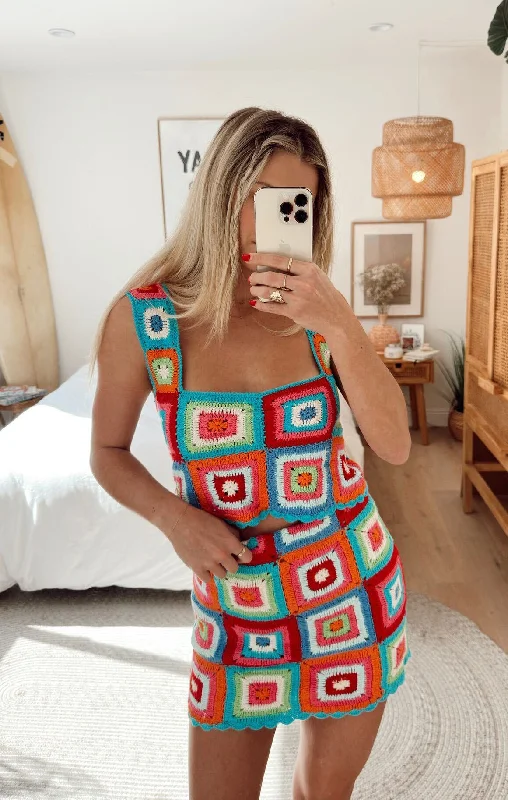 Moisture wicking Pisces Micro Mini Skirt ~ Multi Square Crochet