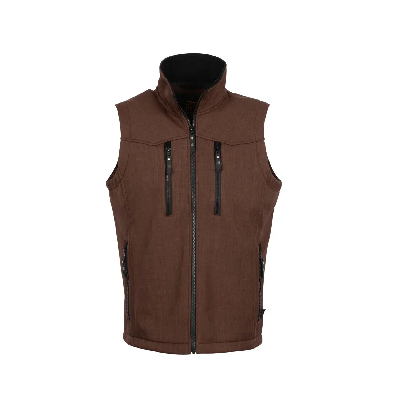 Single-shoulder Neck Design STS Ranchwear Mens Slack Heather Brown Poly/Spandex Fleece Vest