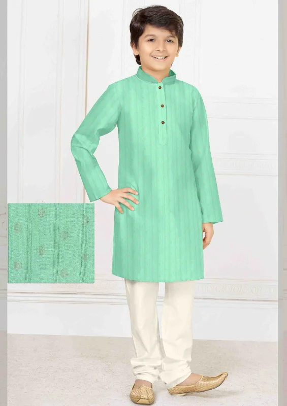 Cute Style Beautiful Sky Blue Color Designer Poly Blended Kurta Pajama Set For Kids