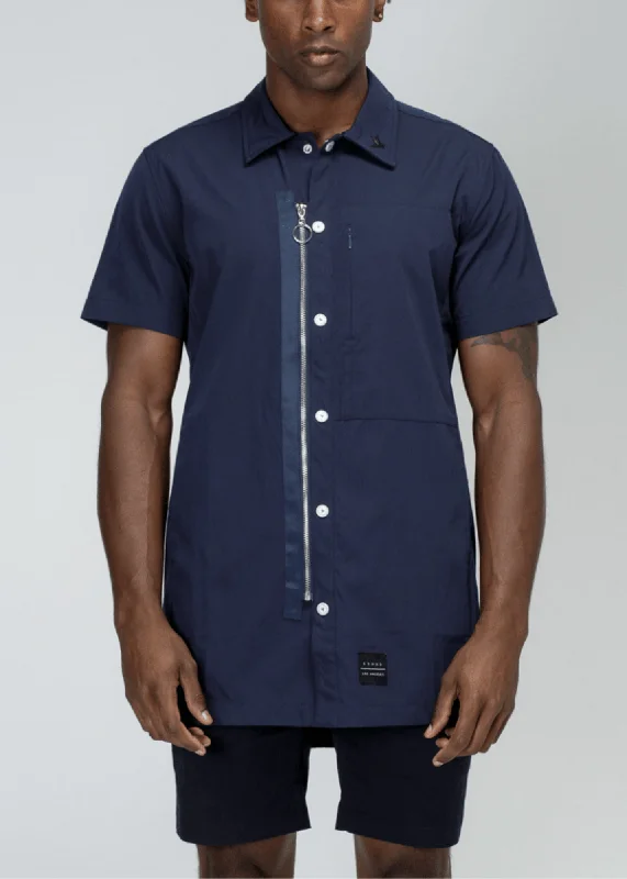 Soft Fabric Looks Konus Men's Collared Zip Up Shirt in Navy