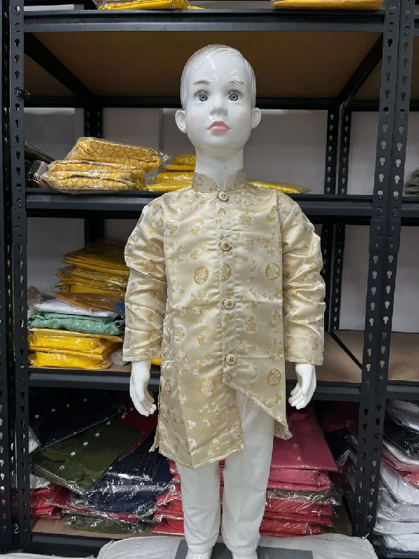 Breathable Design Charming Sandal Colored Jacquard Heavy Cotton Kurta Pajama Sets For Boys