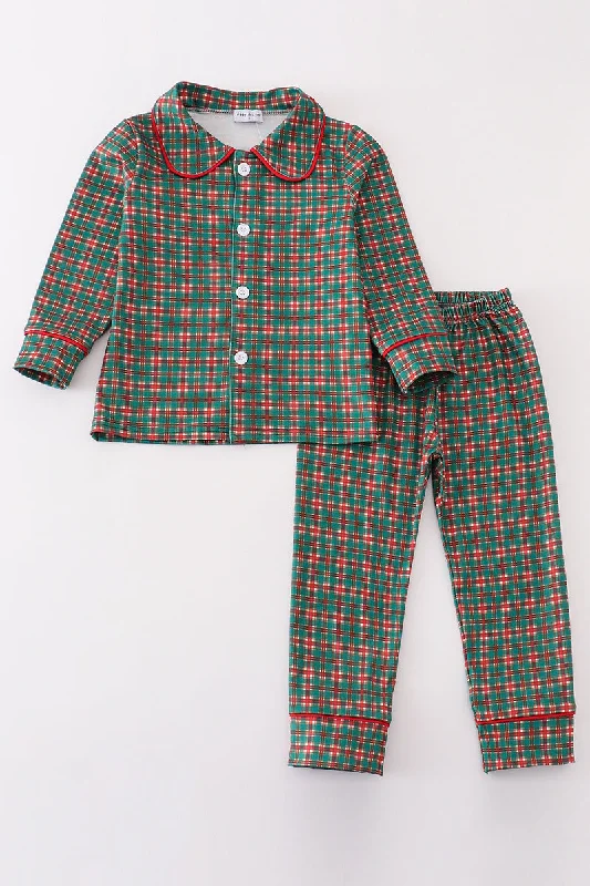 Effortless Comfort Green plaid boy pajamas set