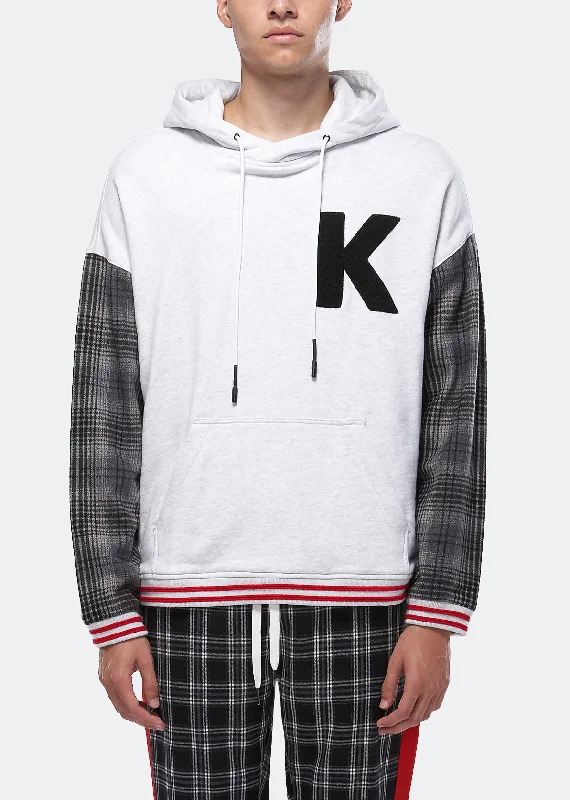 Leisure Travel Konus Men's Pullover Hoodie w/ Wool Blend Plaid Sleeves in Grey