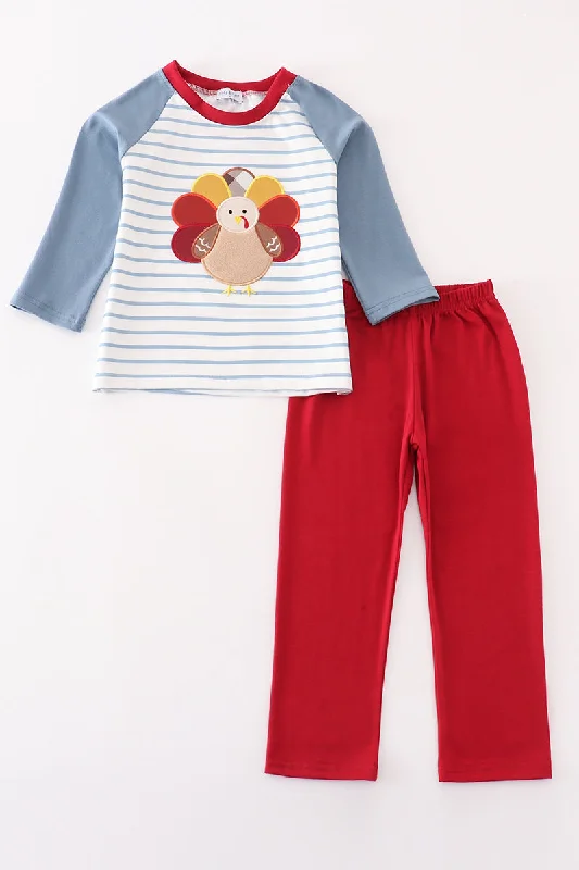 Comfortable Looks Thanksgiving turkey fleece applique boy set