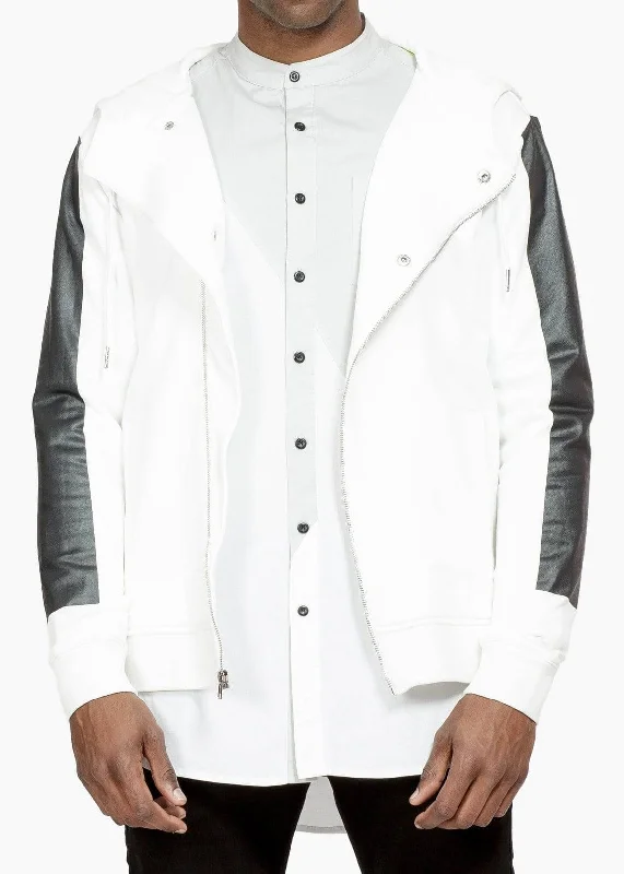 Casual And Casual Biker Hoodie with Block Print on Sleeves in White