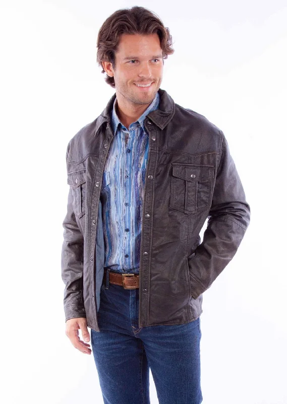 Casual Fit Scully Mens Western Motorcycle Black Leather Leather Jacket