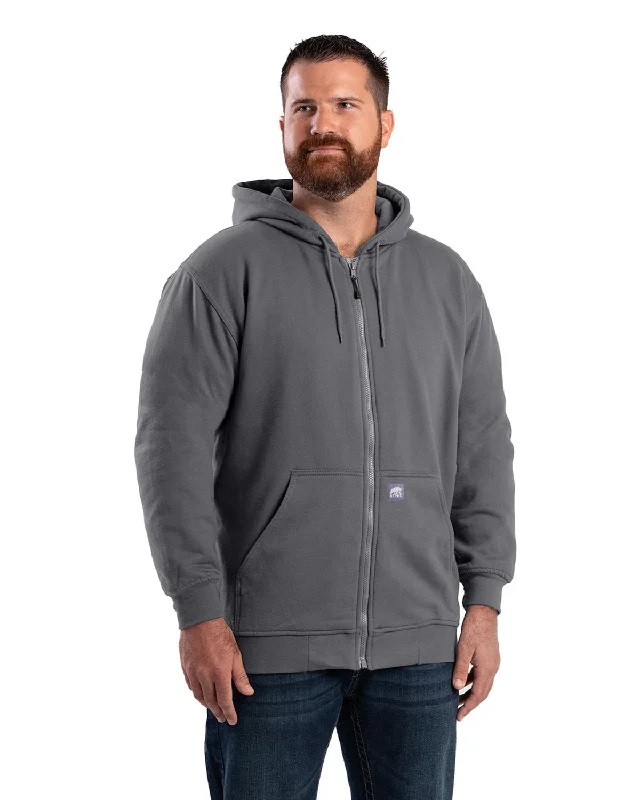 Casual And Comfortable Berne Mens Heritage Thermal-Lined Full-Zip Graphite Cotton Blend Hoodie