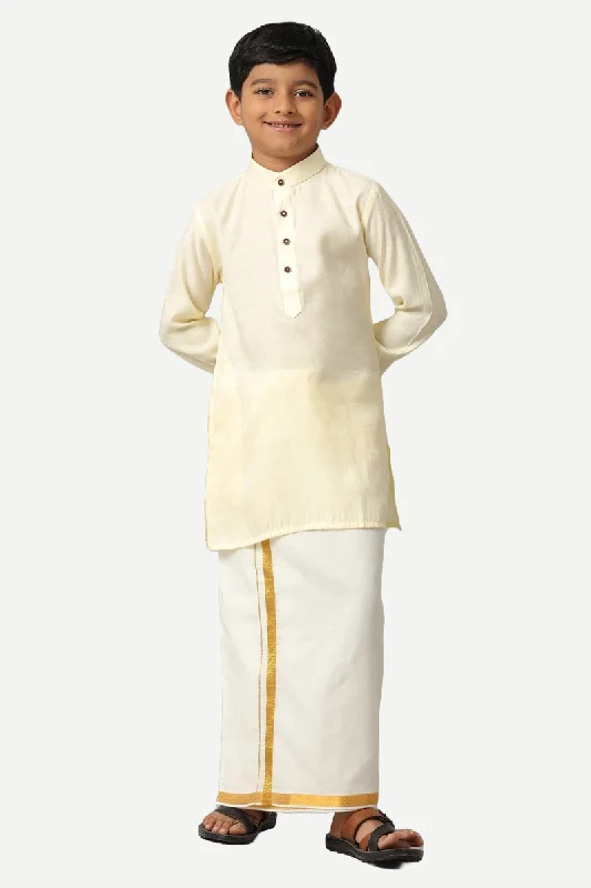 Shining Star -  Cream Kurta and Jari Dhoti 2 in 1 Set For Kids | Uathayam