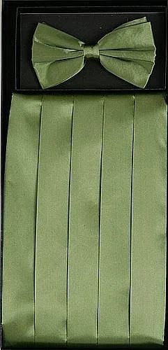 Everyday Chic Sage Green Silk Satin Cummerbund and Bow Tie Set